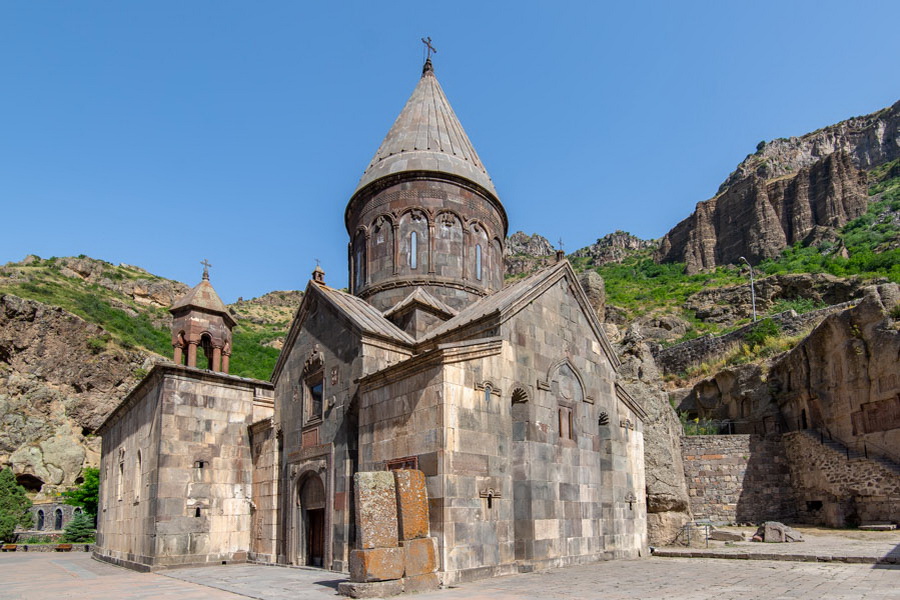 Geghard Monastery carved into the cliff face, Armenia