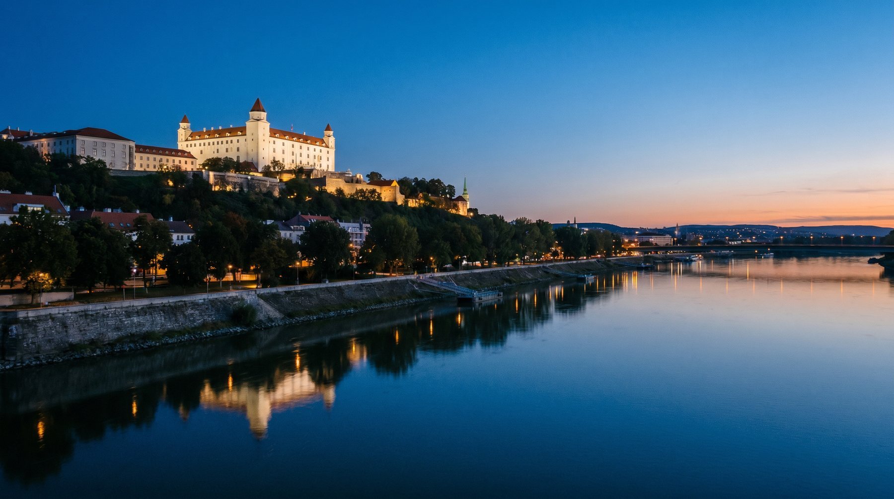 Bratislava and the Danube at blue hour — Slovakia