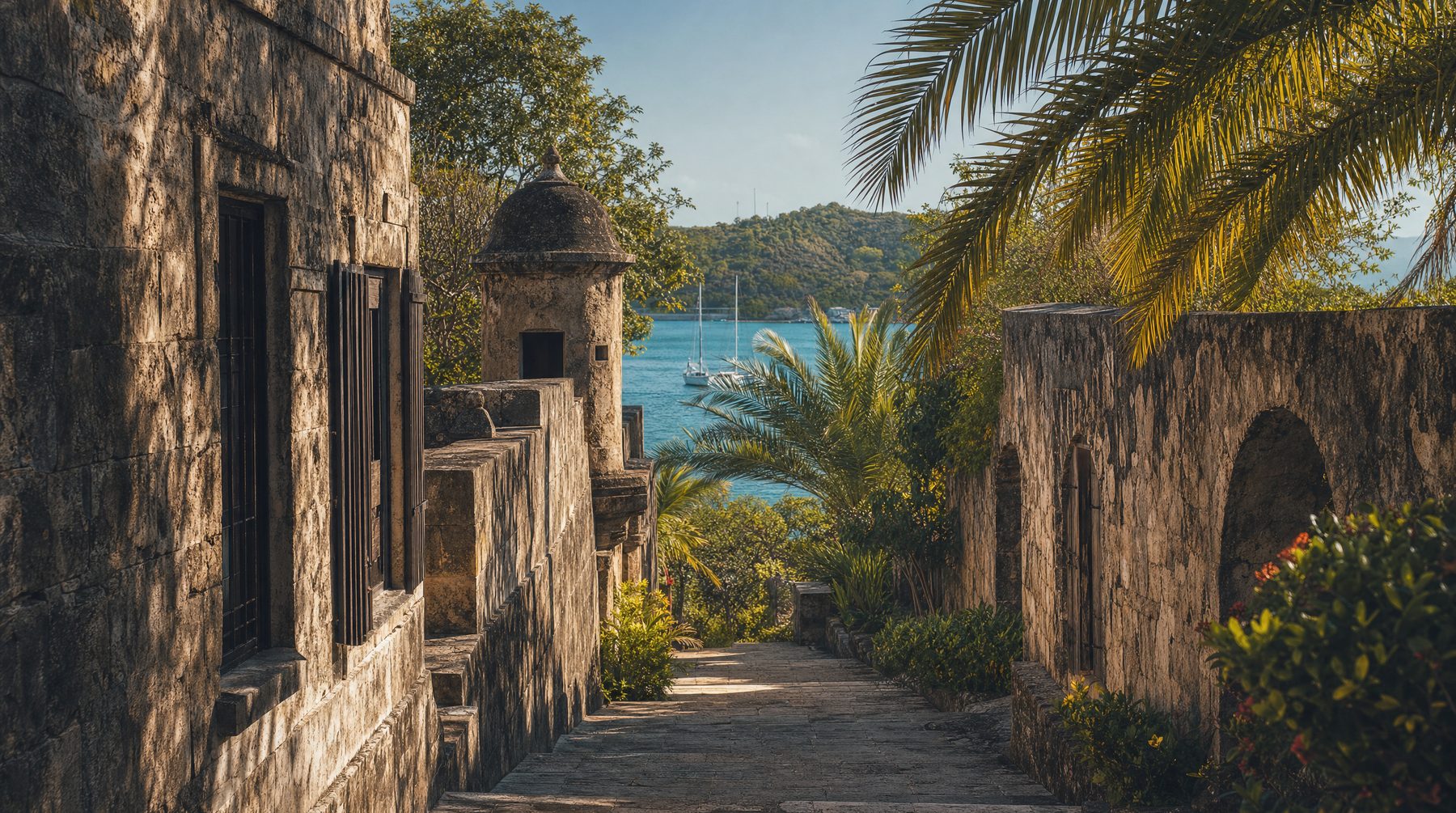Colonial stone street near English Harbour in Antigua