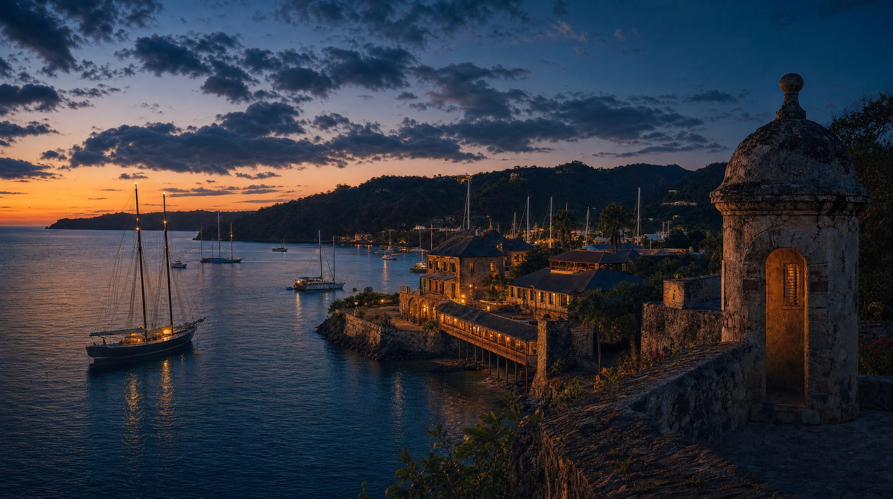 English Harbour at twilight in Antigua and Barbuda