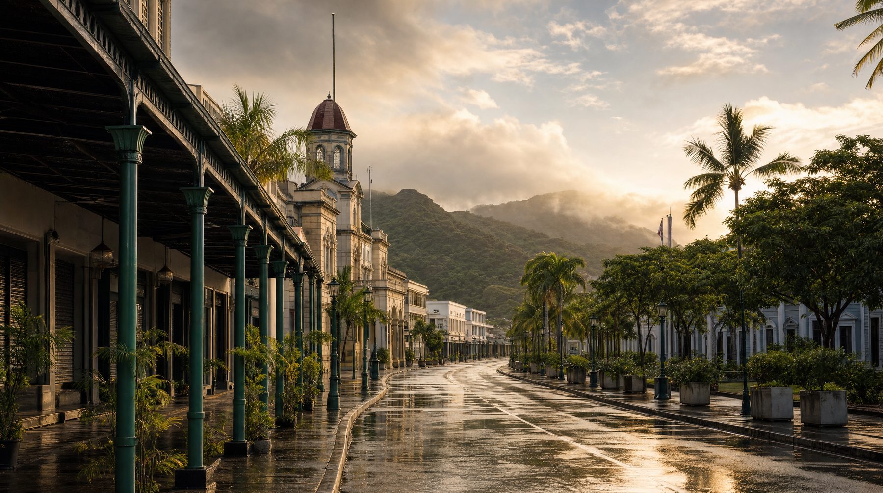 Fiji business district after tropical rain