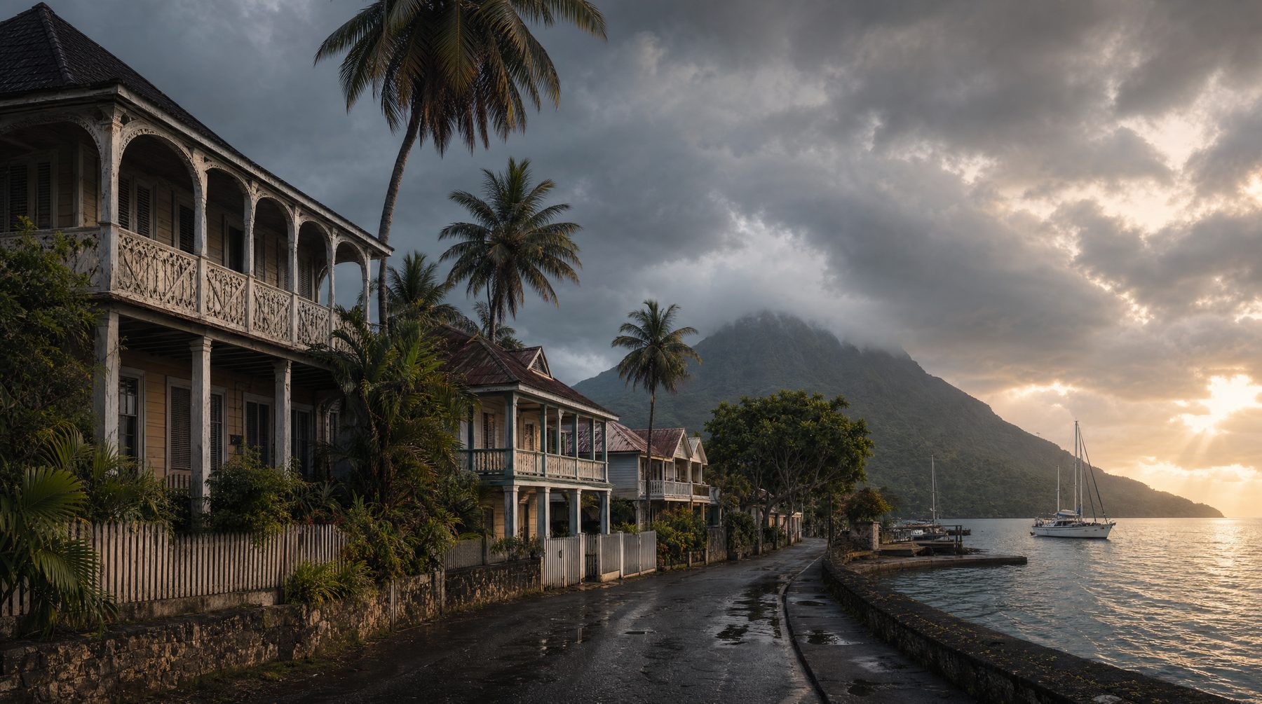 Wet harbour road in Vanuatu