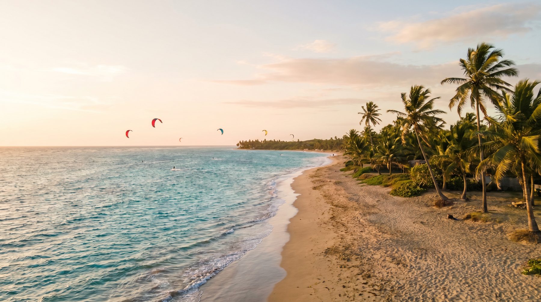 Cabarete beach with kitesurfers, Dominican Republic
