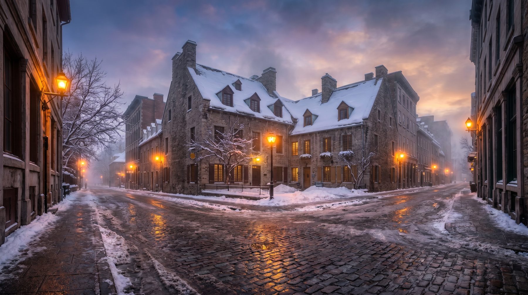 Old Montreal winter street — Canada