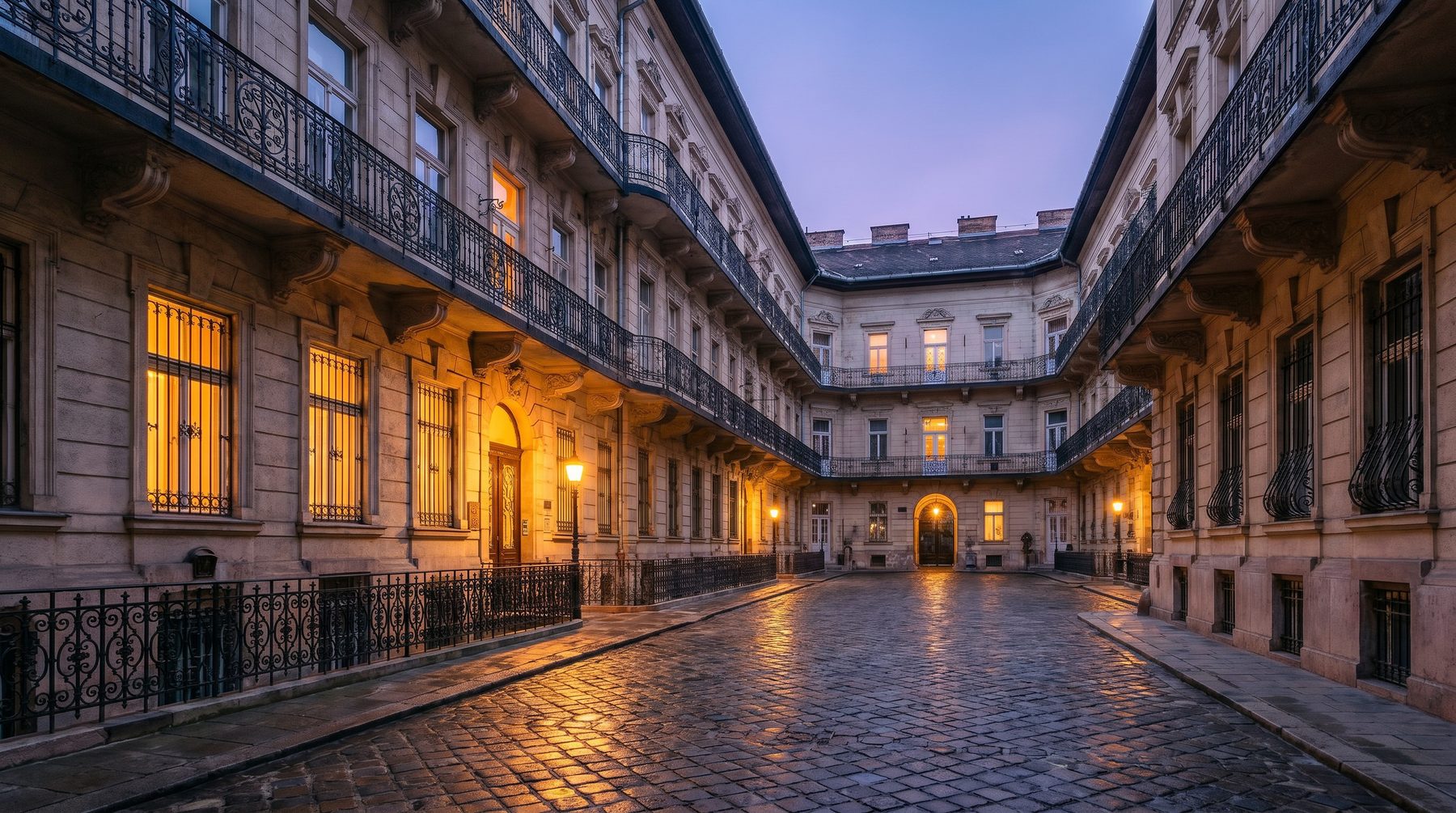 Budapest apartment courtyard at dawn — Hungary