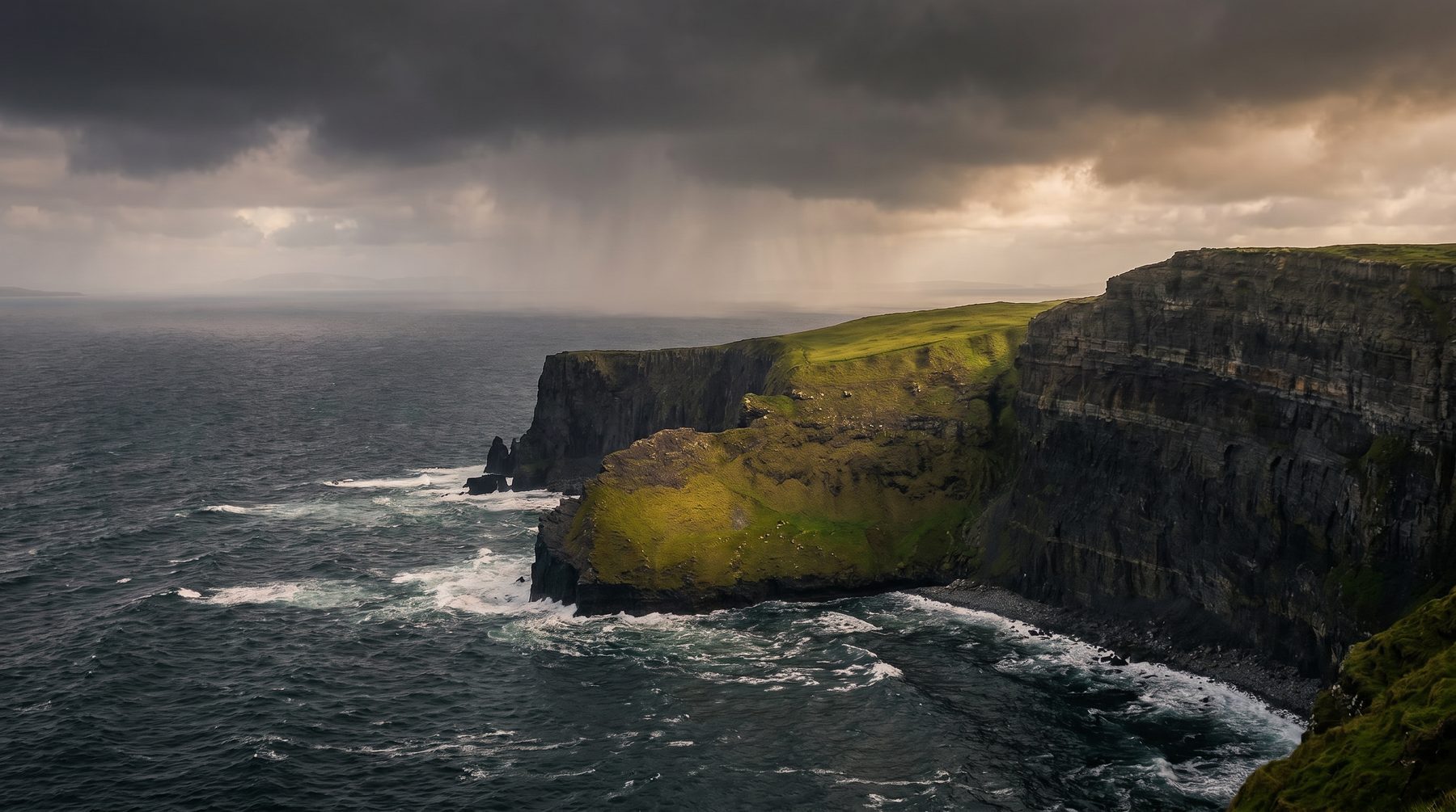 Atlantic cliffs under storm cloud — Ireland