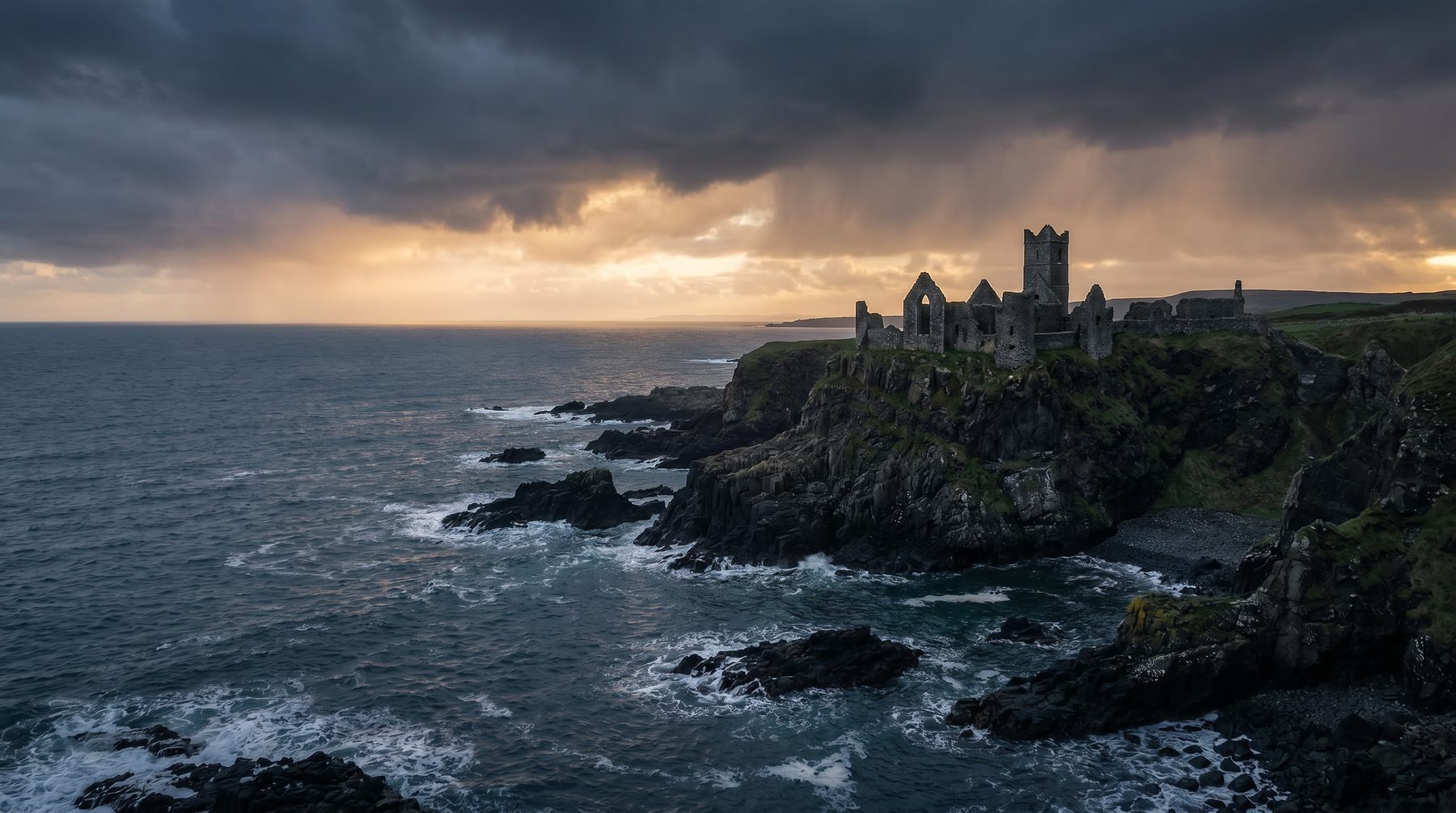Irish coastline and old stone ruins — Ireland