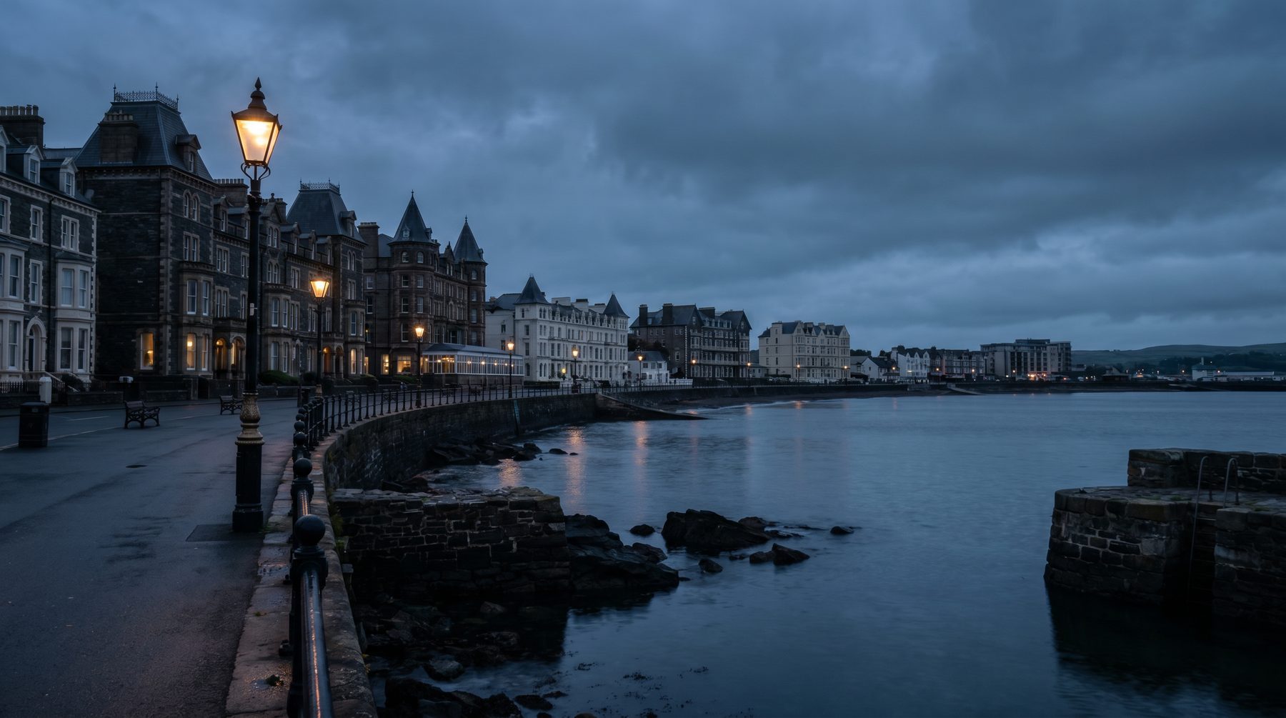 Douglas promenade at blue hour — Isle of Man