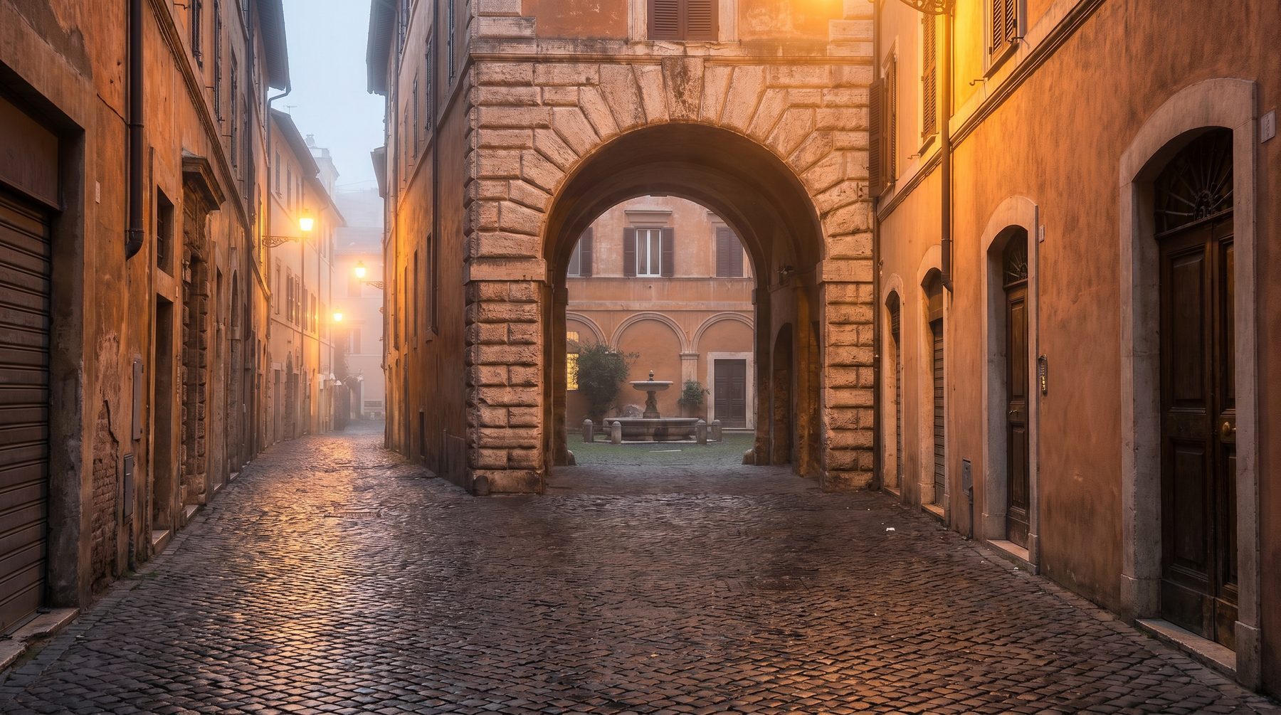 Rome old stone street at dawn — Italy