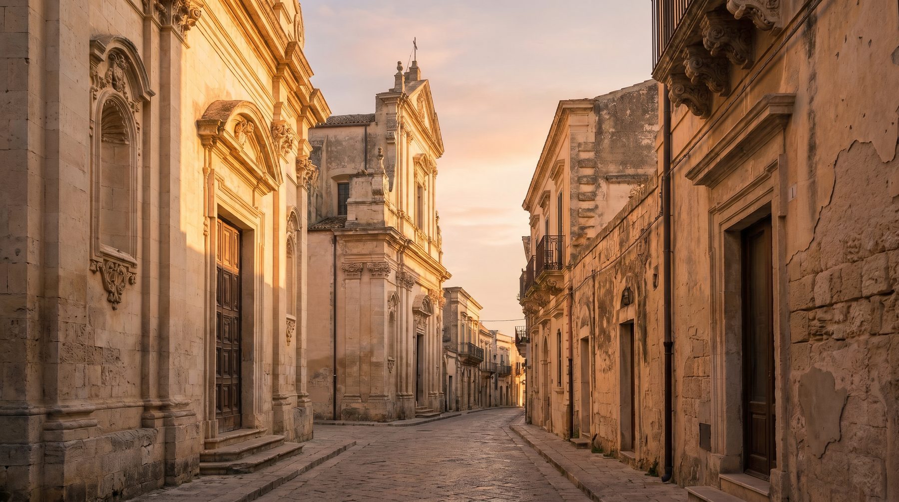 Sicilian baroque town at golden hour — Italy