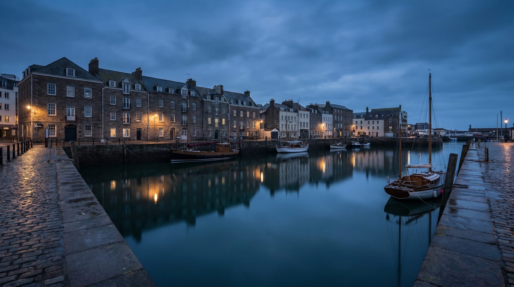 St Helier harbour at blue hour — Jersey