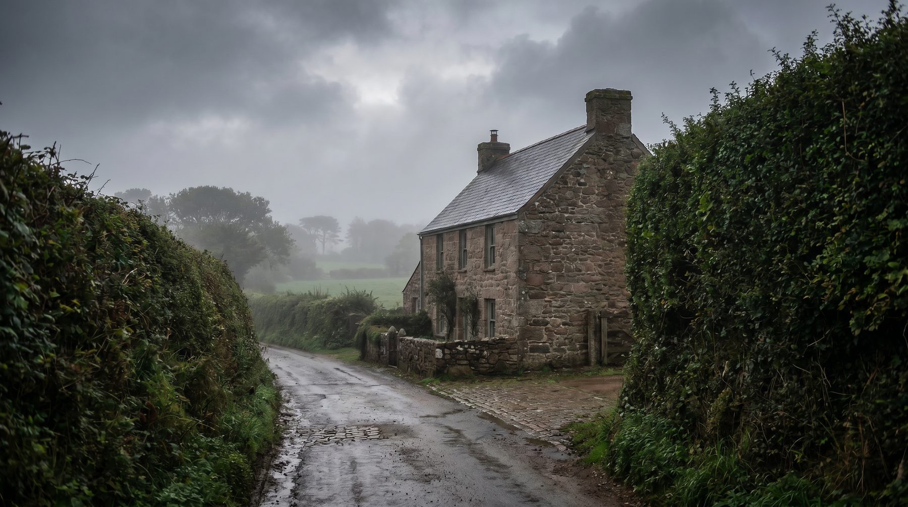 Jersey country lane and granite farmhouse — Jersey