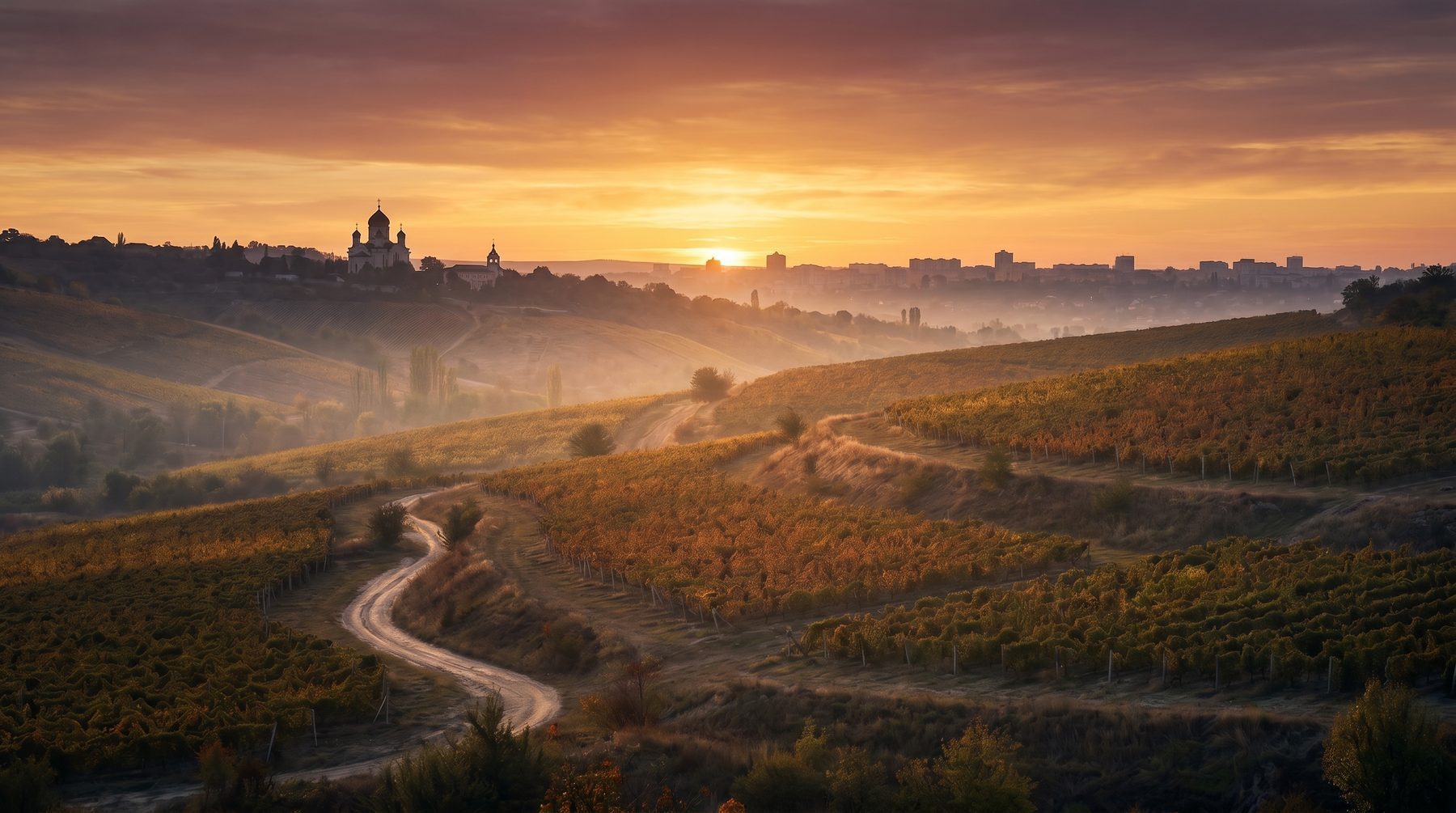 Rolling vineyards at sunset — Moldova
