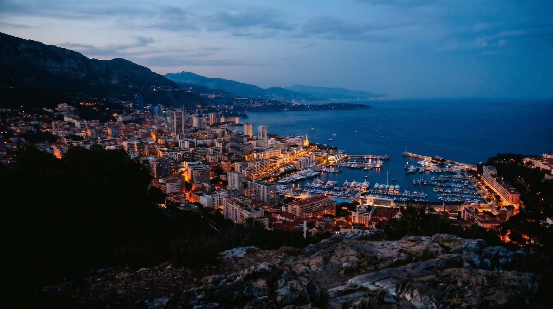 Riviera coastline at blue hour — Monaco