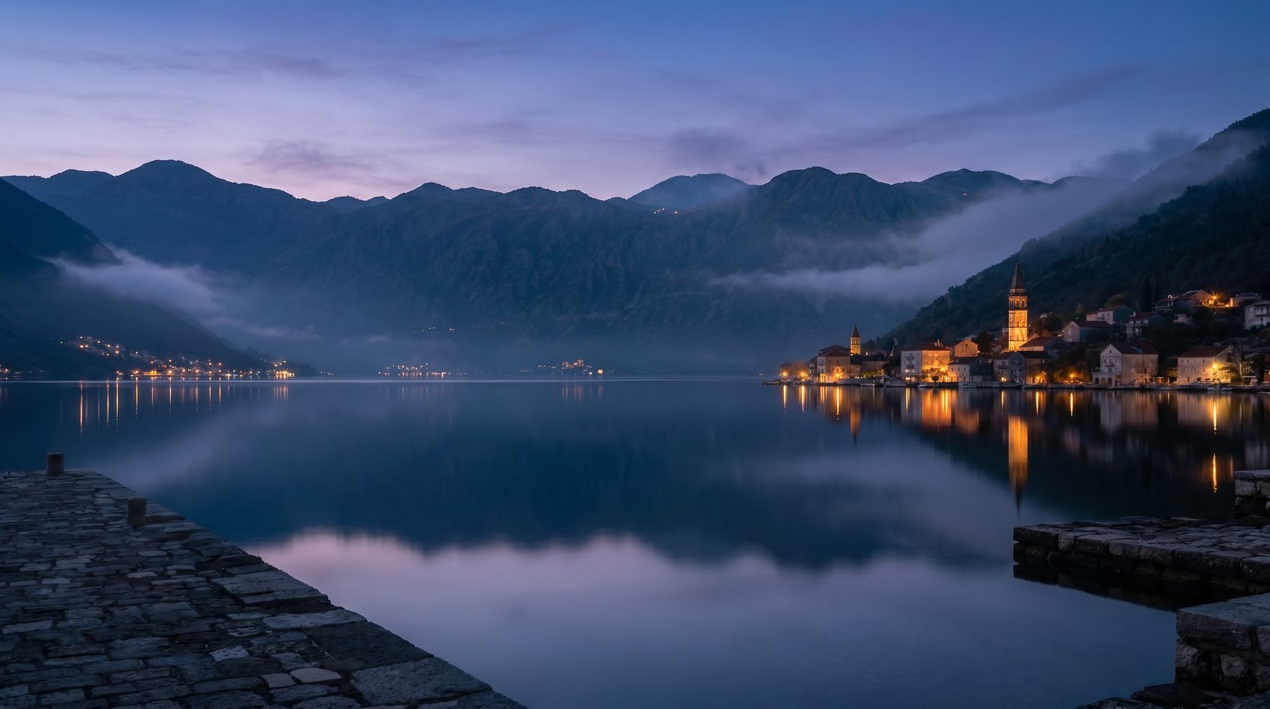 Bay of Kotor at blue hour — Montenegro