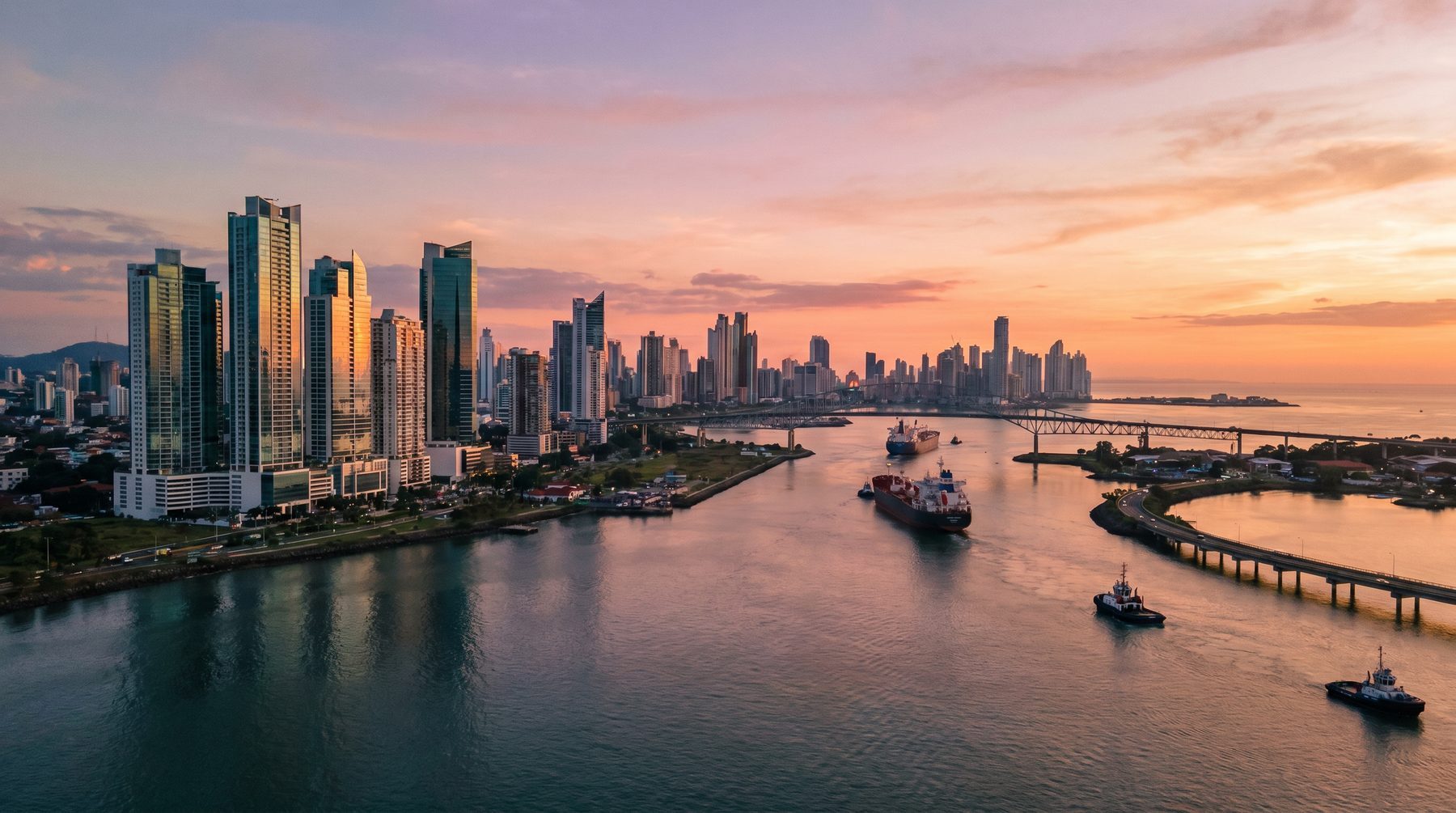 Panama City skyline and canal waters — Panama
