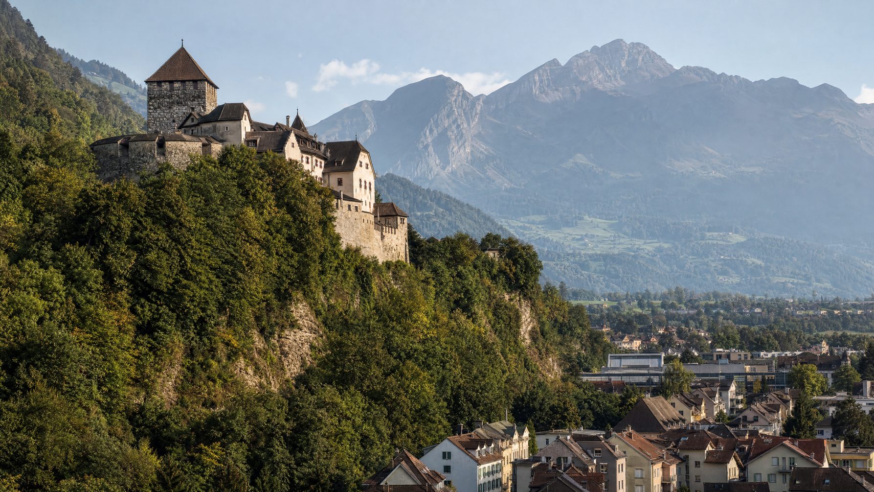 Vaduz Castle above the town and alpine slopes