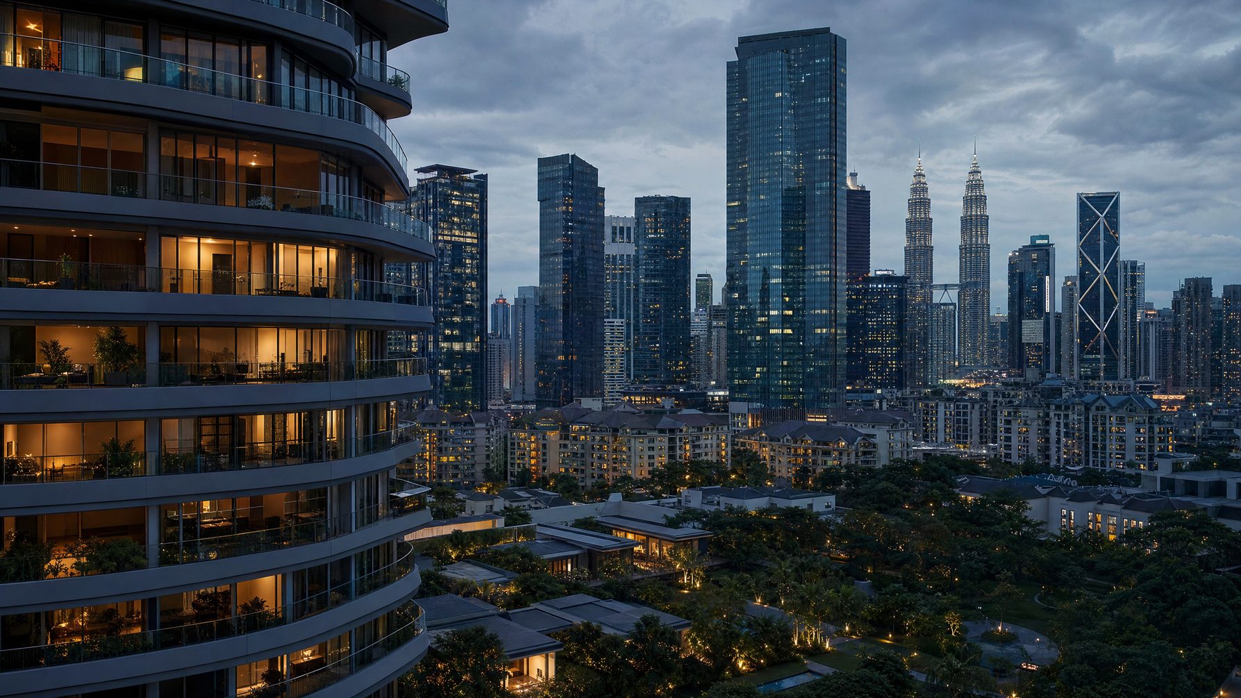 Kuala Lumpur residential and financial district at dusk