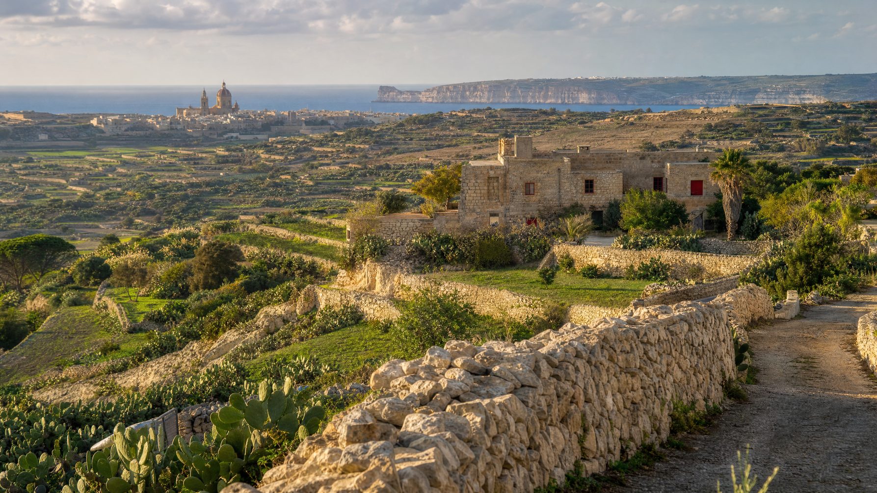 Gozo countryside and traditional limestone buildings