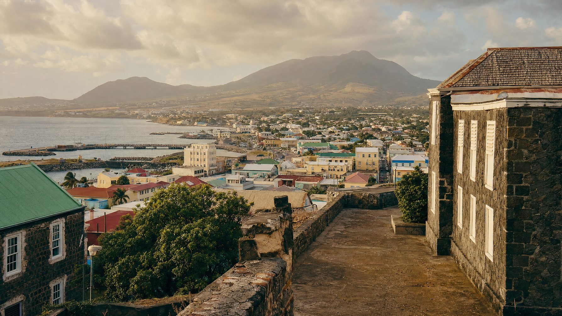 Basseterre harbour and historic Caribbean architecture