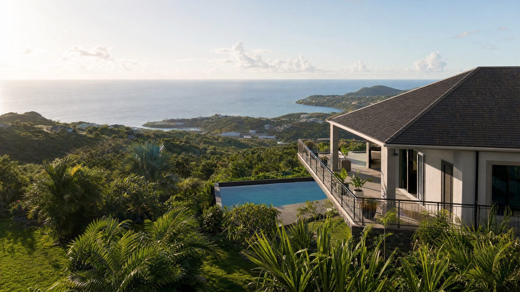 Discreet hillside Caribbean villa with sea views