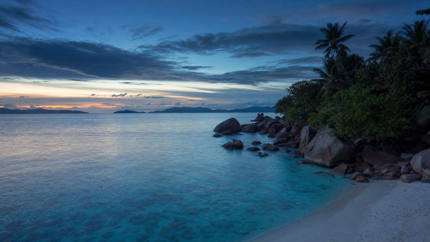 Seychelles Indian Ocean coastline at blue hour